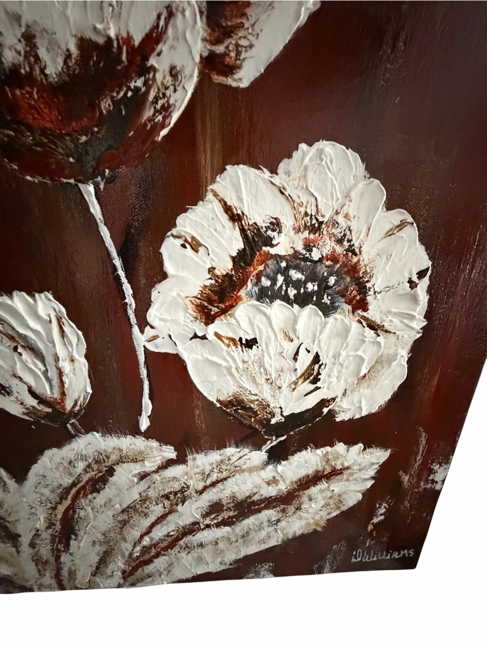 Original Artwork Acrylic’s On Canvas Large White Blooms against Deep Toned Bac - Picture 6 of 16